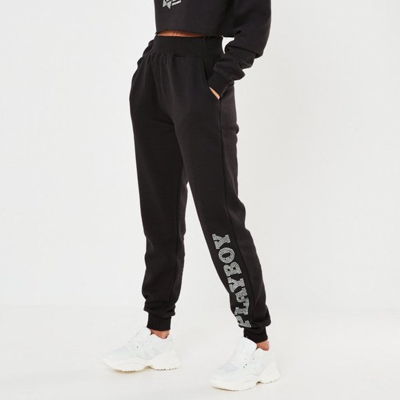 PLAYBOY Pants & Jumpsuits Playboy Black Sweatpants With Rhistone
